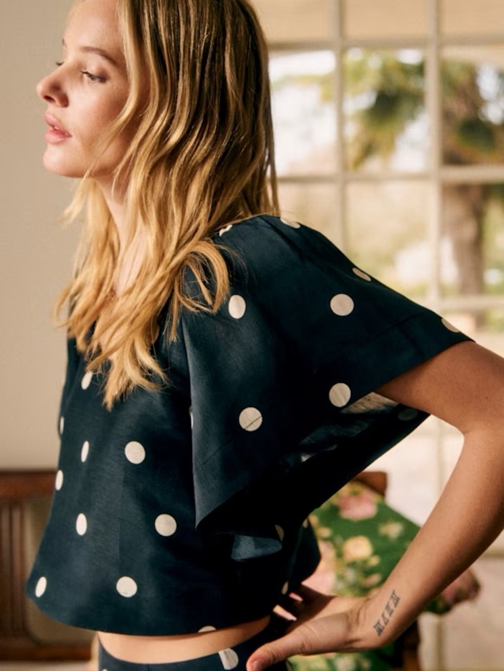 Sezane Editions Limited Ed Curly Blouse shirt ecru white Black Polka Dot Top NWT